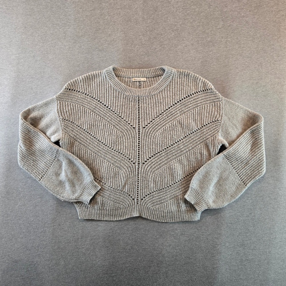 Marine Layer Sweater Womens Medium Grey Cashmere Blend Pointelle Chevron Top